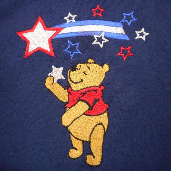 Vintage Disney Winnie The Pooh Sweatshirt Women’s M Navy Embroidered Patriotic - Picture 10 of 10